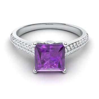 Adrien Ring with Princess cut Amethyst, SI Diamond | 1.12 carats Square ...