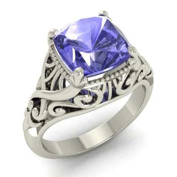 Antique Tanzanite Engagement Ring and Diamond Wedding Band in 14k white  gold GR-7069