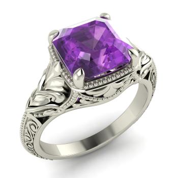 Sunet Engagement Ring with Cushion cut Amethyst | 2.5 carats Rectangle ...