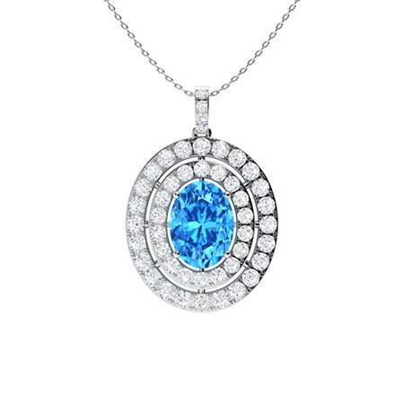 Aconite Necklace with Oval Blue Topaz, SI Diamond | 4.05 carats