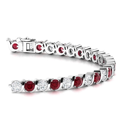 Sparkling Red Ruby Tennis Bracelet Birthday Jewelry 14K Yellow Gold Plated 