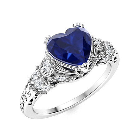 Aline Ring with Heart Sapphire, SI Diamond | 1.74 carats Heart Sapphire ...