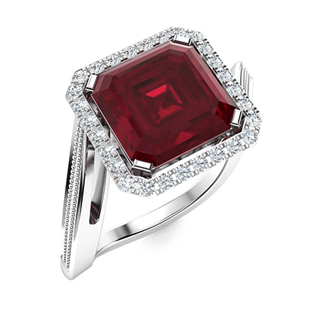 Alma Ring with Cushion cut Ruby, SI Diamond | 2.48 carats Rectangle ...