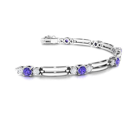 Round cut Tanzanite Bracelets in Sterling Silver and Tennis