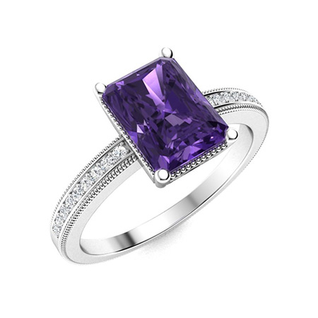 Apricot Ring with Emerald cut Amethyst, SI Diamond | 1.29 carats ...