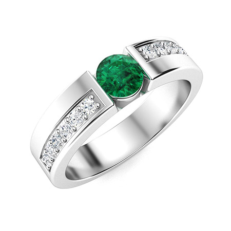 Aqua Ring with Round Emerald, SI Diamond | 0.43 carats Round Emerald ...