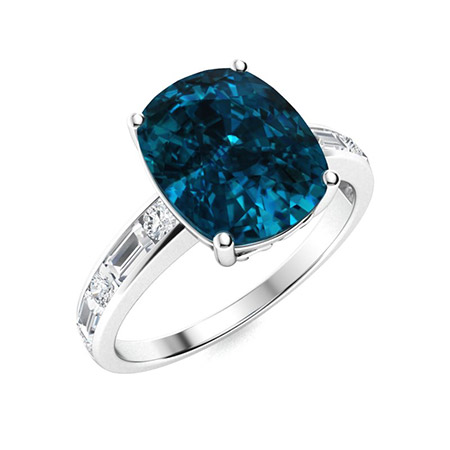 Ares Ring with Cushion cut London Blue Topaz, VS Diamond, SI Diamond ...