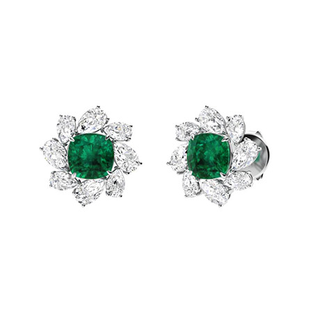 Ariah Earring with Cushion cut Emerald, VS Diamond | 5.8 carats ...