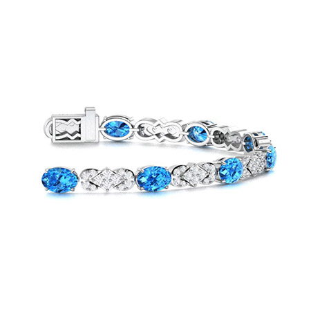 Swiss Blue Topaz And C.Z Tennis Bracelet In 925 Silver - Gleam Jewels