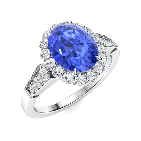 Aryana Ring with Oval Ceylon Sapphire, SI Diamond | 2.6 carats Oval ...