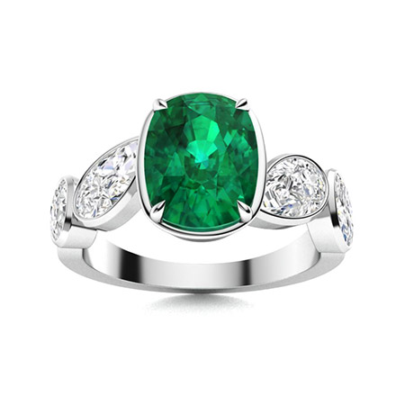 Emerald Ring 3.10ct White Gold SUNSET RECTANGLE 99929910012