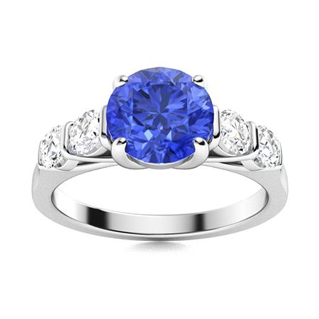 Austyn Ring with Round Ceylon Sapphire, SI Diamond | 1.75 carats Round ...