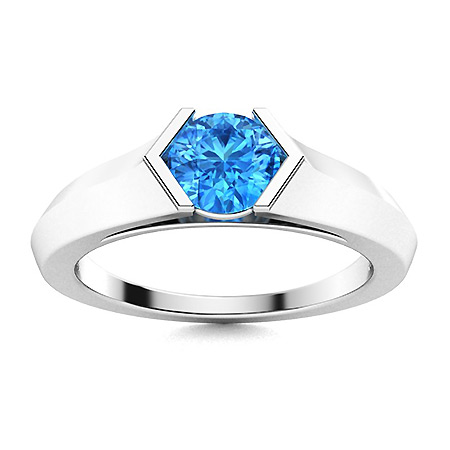 1.55 ct Brilliant Heart Cut Designer Genuine Flawless Natural Sky Blue Topaz Stone 14K 18K White Gold Solitaire Claddagh Ring