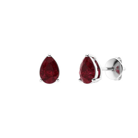 9ct White Gold Diamond Hoop & Pear Ruby Drop Earrings