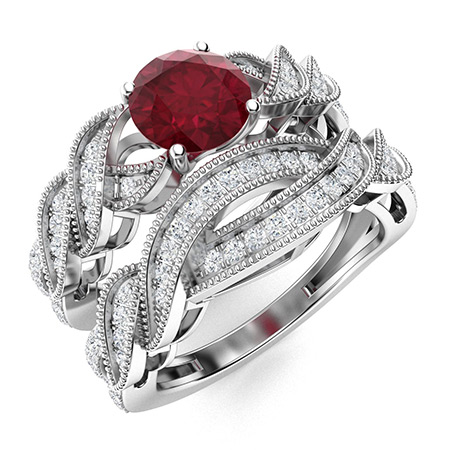 Aysel Ring with Round Ruby, SI Diamond | 1.95 carats Round Ruby Bridal ...