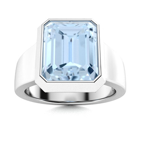 Women's Solitaire Ring 4 ct Emerald Cut Aquamarine 14k White Gold Over Silver 