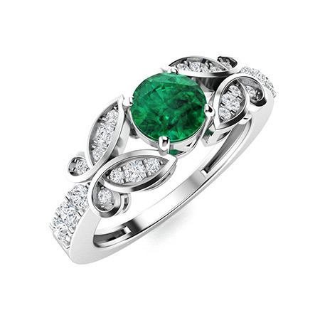 Bernice Ring with Round Emerald, SI Diamond | 0.85 carats Round Emerald ...