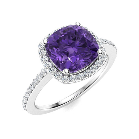 Bijou Ring with Cushion cut Amethyst, SI Diamond | 1.75 carats ...