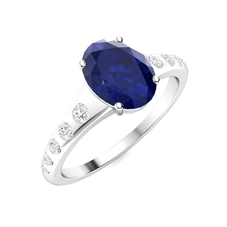 Bishop Ring with Oval Sapphire, SI Diamond | 1.71 carats Oval Sapphire ...