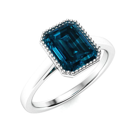 Blake Ring with Emerald cut London Blue Topaz | 1.7 carats Rectangle ...