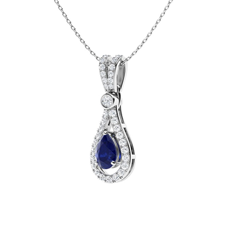 Carla Necklace with Pear Sapphire, SI Diamond | 0.68 carats Tear Drop ...