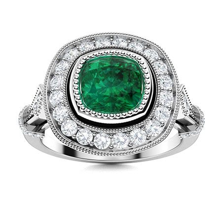 Carmine Ring with Cushion cut Emerald, SI Diamond | 1.3 carats ...