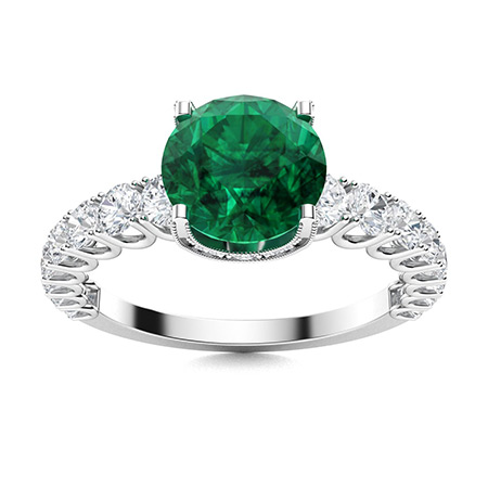Cinnie Ring with Round Emerald, SI Diamond | 1.97 carats Round Emerald ...