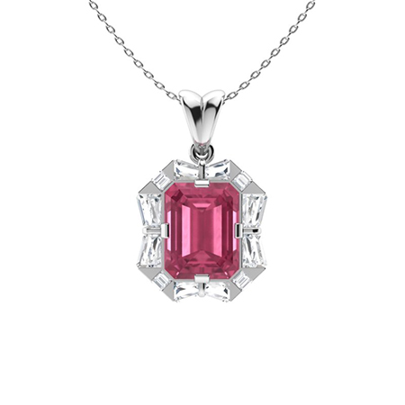 Pink Sapphire, Pink Tourmaline and Diamond Pendant in White Gold