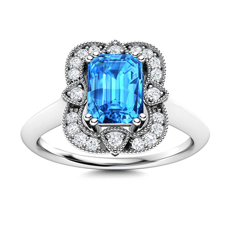 Cosette Ring with Emerald cut Blue Topaz, SI Diamond | 1.32 carats ...