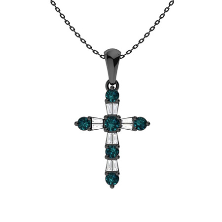 Blue Diamond Cross Pendants in 10k 