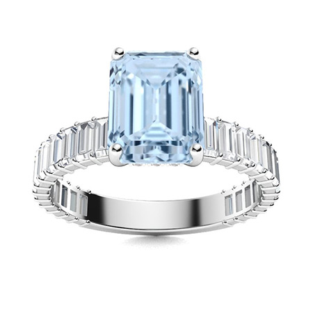 Datura Ring with Emerald cut Aquamarine, VS Diamond, SI Diamond 