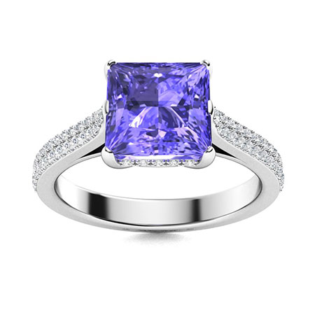 Dolce Ring with Princess cut Tanzanite, SI Diamond | 1.85 carats Square ...