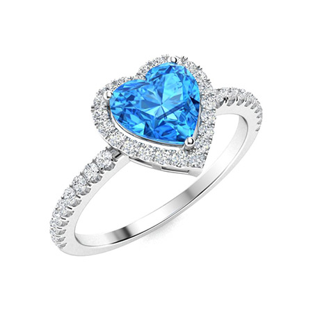 Doni Ring with Heart Blue Topaz, SI Diamond | 1.3 carats Heart Blue ...