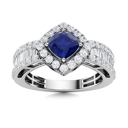Dorothy Ring with Cushion cut Sapphire, SI Diamond, VS Diamond | 1.78 ...