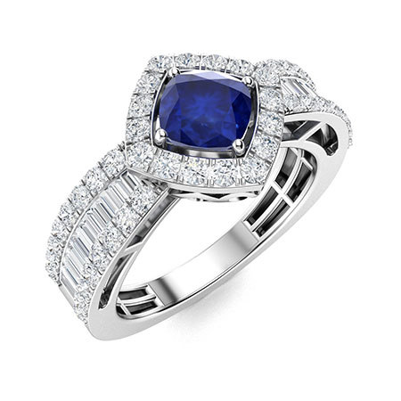 Dorothy Ring with Cushion cut Sapphire, SI Diamond, VS Diamond | 1.78 ...