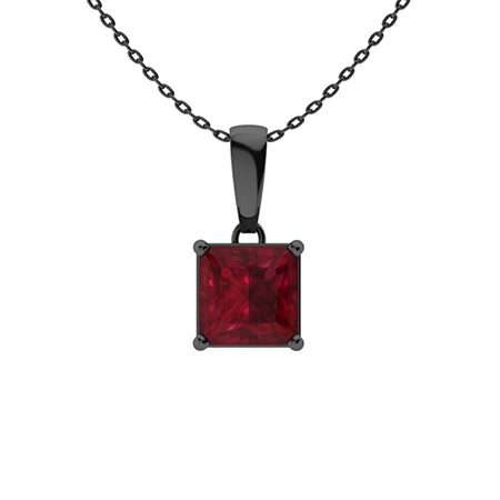 Princess cut Ruby Solitaire Necklaces 