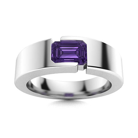 Hector Men s Ring with Emerald cut Amethyst VS Diamond 1.25 carats Rectangle Amethyst Men s Ring in 14k White Gold Diamondere