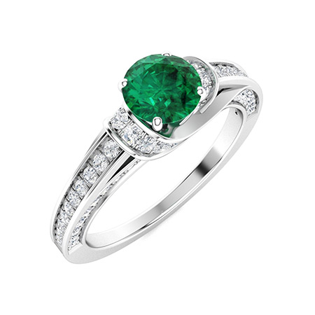 Eliza Ring with Round Emerald, SI Diamond | 1.07 carats Round Emerald ...