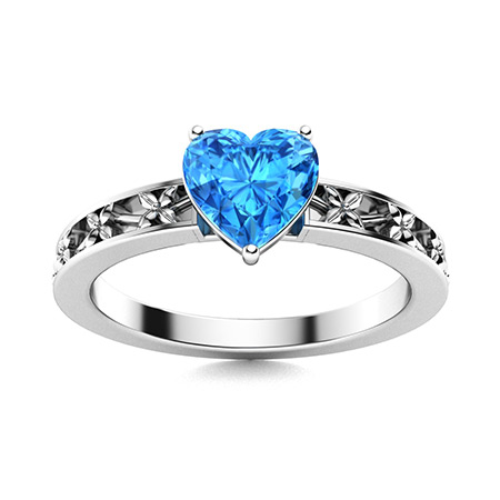 Spin Draak musicus Ella Ring with Heart Blue Topaz | 1.01 carats Heart Blue Topaz Solitaire  Ring in 14k White Gold | Diamondere