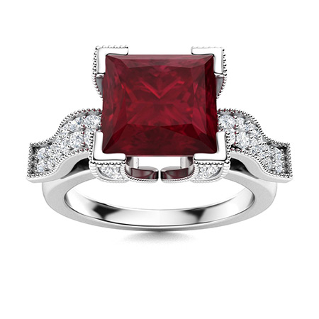 Ellamay Ring with Princess cut Ruby, VS Diamond | 2.02 carats Square