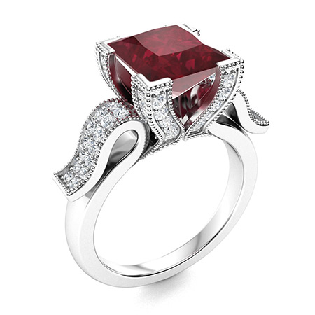 Ellamay Ring with Princess cut Ruby, VS Diamond | 2.02 carats Square