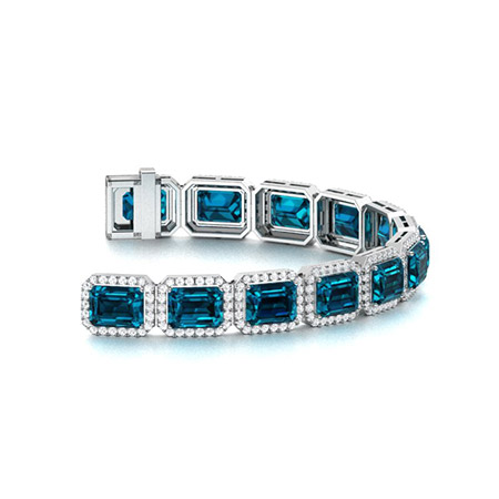 10K White Gold Blue Topaz and Diamond Bracelet 8 inch length - Colonial  Trading Company