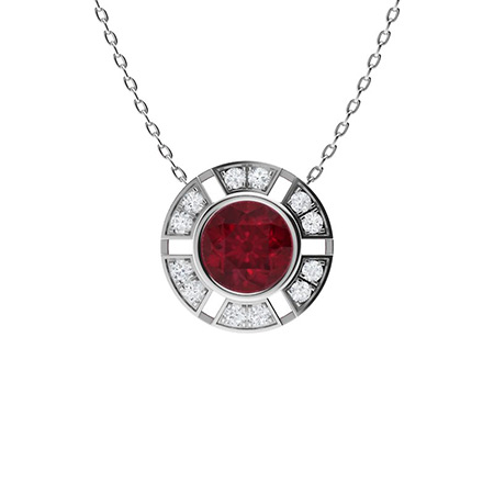 Emmett Necklace with Round Ruby, SI Diamond | 1.2 carats Round Ruby Unique  Pendant in 14k White Gold | Diamondere