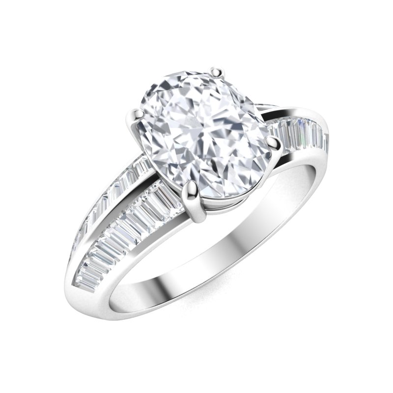 Emu Ring with Oval Moissanite, VS Diamond | 3.11 carats Oval Moissanite ...
