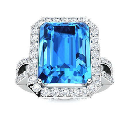 Felina Ring with Emerald cut Blue Topaz, Sapphire, SI Diamond | 8.04 ...