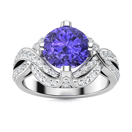 Ferrah Ring with Round Tanzanite, SI Diamond | 2.2 carats Round ...