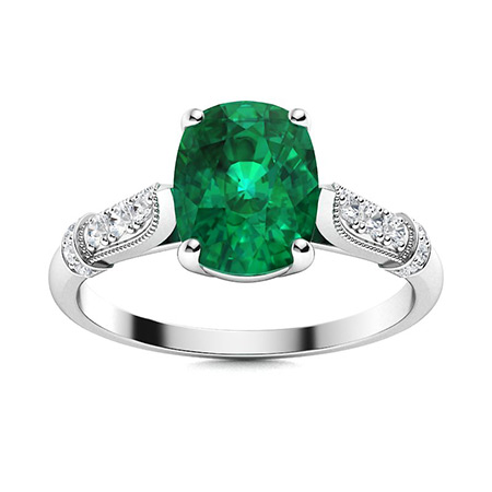 Ferrell Ring with Cushion cut Emerald, SI Diamond | 1.42 carats ...