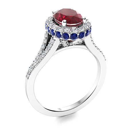 Fountain Ring with Oval Ruby, Sapphire, SI Diamond | 2.25 carats Oval ...