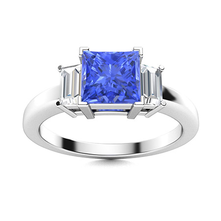 Princess Cut Halo Blue Sapphire & Diamond Engagement Ring 14K White Gold  3.47ct - AD4413