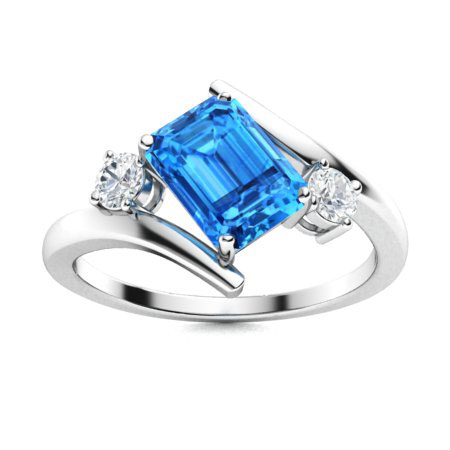 converteerbaar Bladeren verzamelen Nutteloos Glint Ring with Emerald cut Blue Topaz, SI Diamond | 2.0 carats Rectangle Blue  Topaz Sidestone Ring in 14k White Gold | Diamondere